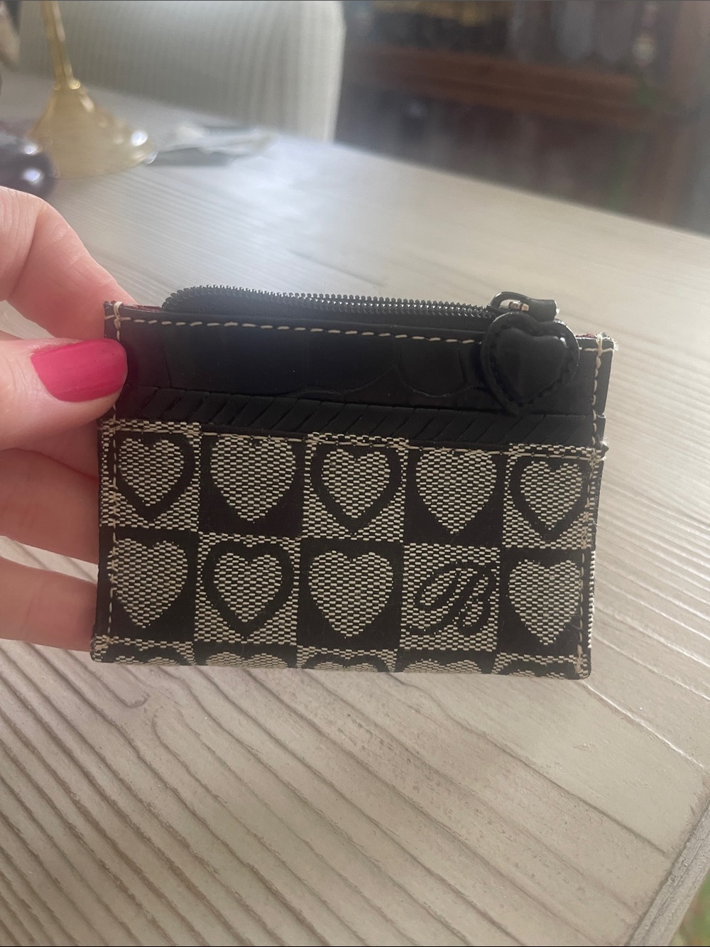 Brighton Black and Cream Heart Jacquard Card Holder